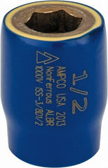 Ampco - 1/2", 3/8" Drive, Standard Hand Socket - 6 Points, 1-1/2" OAL, Aluminum Bronze - Exact Tooling