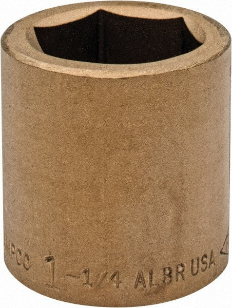 Ampco - 1-1/4", 3/4" Drive, Standard Hand Socket - 6 Points, 2" OAL, Aluminum Bronze - Exact Tooling