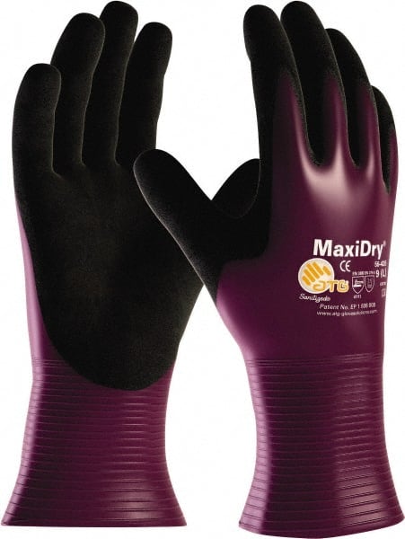 ATG - Size M Nitrile Coated Polyethylene Blend General Protection Work Gloves - For General Purpose, Palm Coated, Slip-On Cuff, Full Fingered, Purple, Paired - Exact Tooling
