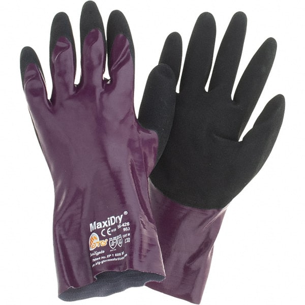 ATG - Size L Nitrile Coated Polyethylene Blend General Protection Work Gloves - For General Purpose, Palm Coated, Slip-On Cuff, Full Fingered, Purple, Paired - Exact Tooling