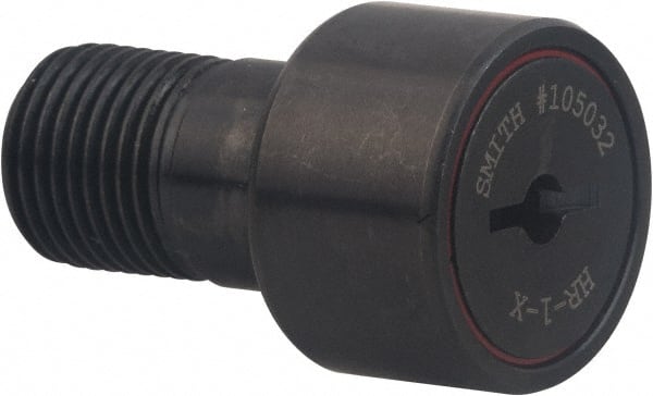 Accurate Bushing - 1/2" Roller Diam x 3/8" Width, 1/4" Stud Diam x 5/8" Length, Heavy Stud Cam Follower - Carbon Steel, 1/4" Thread Length, 1/4-28 Thread, 1" OAL, 970 Lb Dynamic Cap, 1 N Static Cap - Exact Tooling