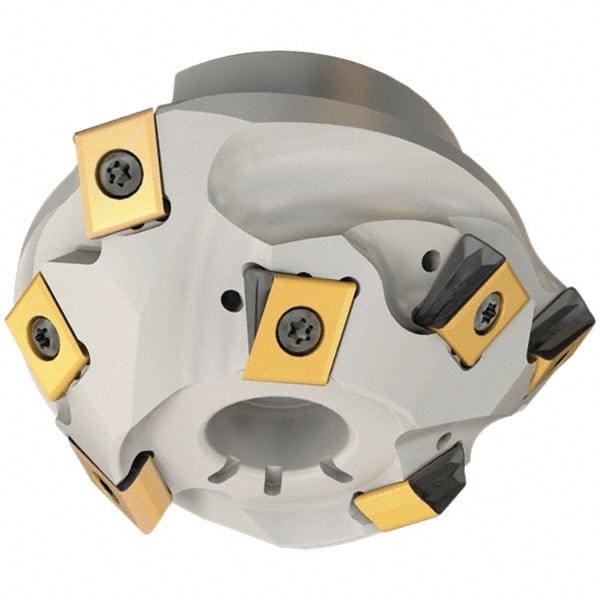 Iscar - 107.2mm Cut Diam, 32mm Arbor Hole, 16mm Max Depth of Cut, 30° Indexable Chamfer & Angle Face Mill - 9 Inserts, T490 LN.. Insert, Right Hand Cut, Through Coolant, Series Helitang - Exact Tooling