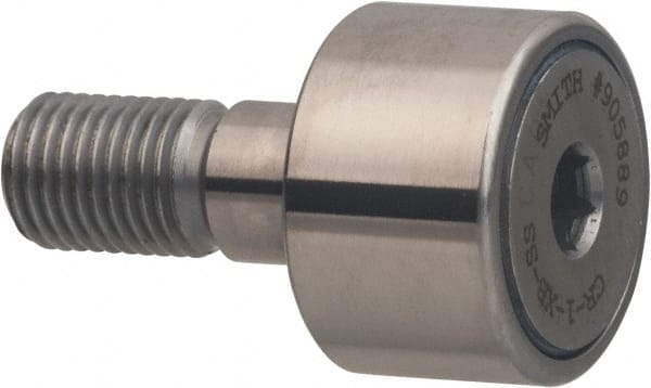 Accurate Bushing - 1" Roller Diam x 5/8" Width, 7/16" Stud Diam x 1" Length, Sealed Stud Cam Follower with Hex - Stainless Steel, 1/2" Thread Length, 7/16-20 Thread, 1.63" OAL, 1,560 Lb Dynamic Cap - Exact Tooling