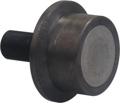 Accurate Bushing - 4" Roller Diam x 2" Width, 1-1/4" Stud Diam x 2-3/4" Length, Flanged Load Roller - Carbon Steel, 1-3/4" Thread Length, 1-1/4-12 Thread, 4-3/4" OAL, 14,300 Lb Dynamic Cap, 16,000 Lb Static Cap - Exact Tooling