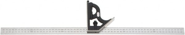 Starrett - 2 Piece, 600mm Combination Square Set - 0.5 & 1mm (Metric) Graduation, Hardened Steel Blade, Cast Iron Square Head - Exact Tooling