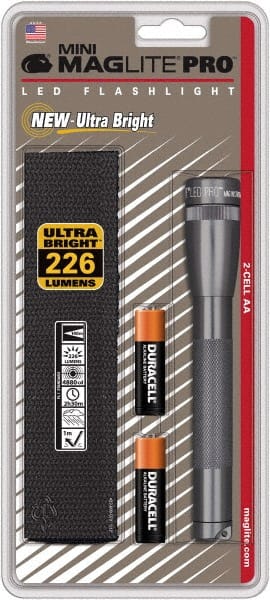 Mag-Lite - Clear LED Bulb, 272 Lumens, Mini Flashlight - Gray Aluminum Body, 2 AA Alkaline Batteries Included - Exact Tooling