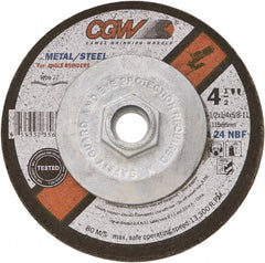 Camel Grinding Wheels - 24 Grit, 9" Wheel Diam, 1/4" Wheel Thickness, 7/8" Arbor Hole, Type 27 Depressed Center Wheel - Coarse Grade, Aluminum Oxide, Resinoid Bond, 6,650 Max RPM - Exact Tooling