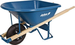Jackson Professional Tools - 5.75 Cu Ft Capacity Wheelbarrow with 16" Pneumatic Wheel - Wood Handle, 59-1/4" Long x 29-1/2" Wide x 27-1/4" High, Blue - Exact Tooling