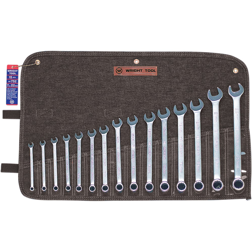 Wright Tool & Forge - 15 Pc, 7 - 22mm, 12-Point Metric Combination Wrench Set - Exact Tooling