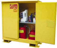 Securall Cabinets - 2 Door, 1 Shelf, Yellow Steel Standard Safety Cabinet for Flammable and Combustible Liquids - 48" High x 43" Wide x 18" Deep, Manual Closing Door, 3 Point Key Lock, 30 Gal Capacity - Exact Tooling