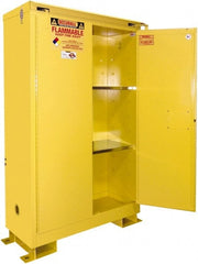 Securall Cabinets - 2 Door, 2 Shelf, Yellow Steel Standard Safety Cabinet for Flammable and Combustible Liquids - 71" High x 31" Wide x 31" Deep, Self Closing Door, 3 Point Key Lock, 60 Gal Capacity - Exact Tooling