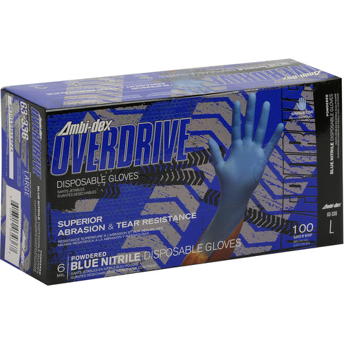 ‎63-336/XL Disposable Gloves - Ambi-Dex Overdrive Disposable Nitrile - 6 mil Blue - Powdered - Text - Exact Tooling