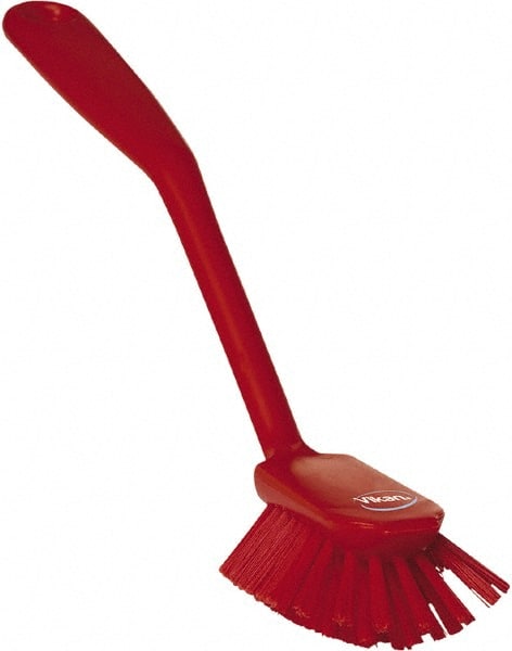 Vikan - 1" Bristle Length, Polyester Food Service Brush - 2-11/16" Long x 1" Wide Head, 10-1/2" OAL, Red, Polypropylene Block - Exact Tooling