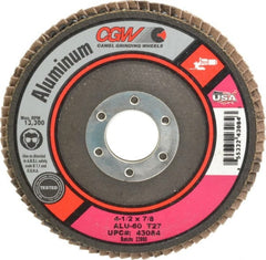 Camel Grinding Wheels - 60 Grit, 4-1/2" Disc Diam, 7/8" Center Hole, Type 27 Aluminum Oxide Flap Disc - 13,300 Max RPM, Polyester Backing, Arbor Attaching System, Coated - Exact Tooling