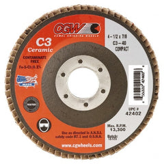 Camel Grinding Wheels - 80 Grit, 5" Disc Diam, 5/8-11 Center Hole, Ceramic Flap Disc - 12,200 Max RPM, Polyester Backing, Arbor Attaching System, Coated - Exact Tooling
