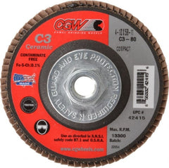Camel Grinding Wheels - 80 Grit, 4-1/2" Disc Diam, 5/8-11 Center Hole, Ceramic Flap Disc - 13,300 Max RPM, Polyester Backing, Arbor Attaching System, Coated - Exact Tooling
