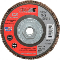 Camel Grinding Wheels - 36 Grit, 4-1/2" Disc Diam, 5/8-11 Center Hole, Ceramic Flap Disc - 13,300 Max RPM, Polyester Backing, Arbor Attaching System, Coated - Exact Tooling