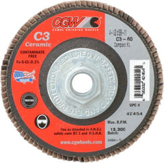 Camel Grinding Wheels - 60 Grit, 4-1/2" Disc Diam, 5/8-11 Center Hole, Ceramic Flap Disc - 13,300 Max RPM, Polyester Backing, Arbor Attaching System, Coated - Exact Tooling