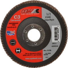 Camel Grinding Wheels - 60 Grit, 5" Disc Diam, 7/8" Center Hole, Ceramic Flap Disc - 12,200 Max RPM, Polyester Backing, Arbor Attaching System, Coated - Exact Tooling