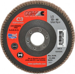 Camel Grinding Wheels - 80 Grit, 5" Disc Diam, 7/8" Center Hole, Ceramic Flap Disc - 12,200 Max RPM, Polyester Backing, Arbor Attaching System, Coated - Exact Tooling
