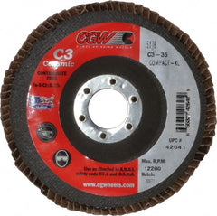Camel Grinding Wheels - 36 Grit, 5" Disc Diam, 7/8" Center Hole, Ceramic Flap Disc - 12,200 Max RPM, Polyester Backing, Arbor Attaching System, Coated - Exact Tooling