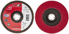 Camel Grinding Wheels - 40 Grit, 7" Disc Diam, 7/8" Center Hole, Type 27 Ceramic Flap Disc - 8,600 Max RPM, Polyester Backing, Arbor Attaching System, Coated - Exact Tooling