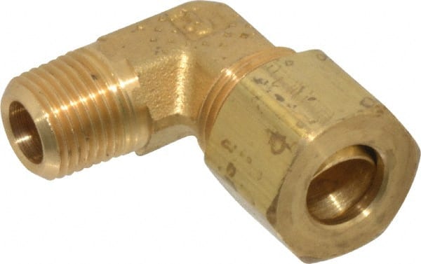 Parker - 5/16" OD, Brass Male Elbow - 300 Max Working psi, -65 to 250°F, Comp x MNPT Ends - Exact Tooling