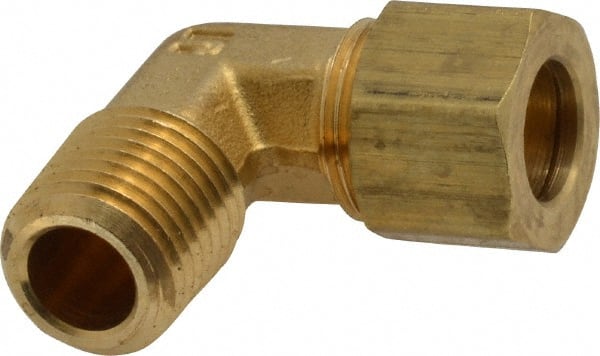 Parker - 3/8" OD, Brass Male Elbow - 200 Max Working psi, -65 to 250°F, Comp x MNPT Ends - Exact Tooling