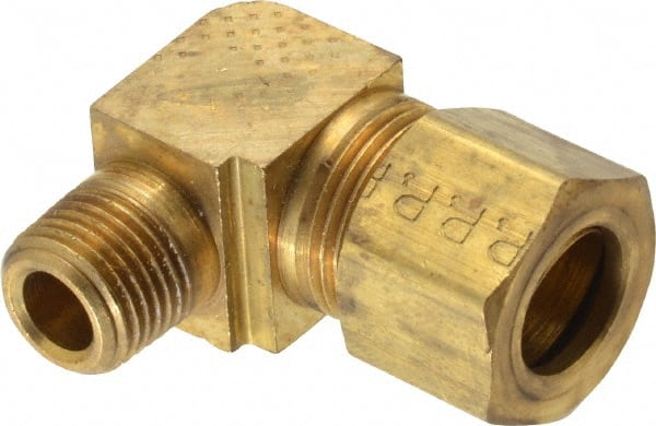 Parker - 3/8" OD, Brass Male Elbow - 200 Max Working psi, -65 to 250°F, Comp x MNPT Ends - Exact Tooling