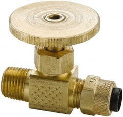 Parker - 1/4" Pipe, Inline Needle Valve - Poly-Tite x MNPTF Ends, Brass Valve, 150 Max psi - Exact Tooling