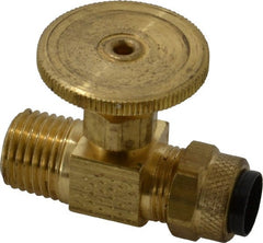 Parker - 3/8 x 1/4" Pipe, Inline Needle Valve - Poly-Tite x MNPTF Ends, Brass Valve, 150 Max psi - Exact Tooling
