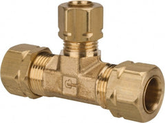 Parker - 3/8 x 3/8 x 1/4" OD, Brass Union Tee - 1,400 Max Working psi, -65 to 250°F, Comp x Comp x Comp Ends - Exact Tooling