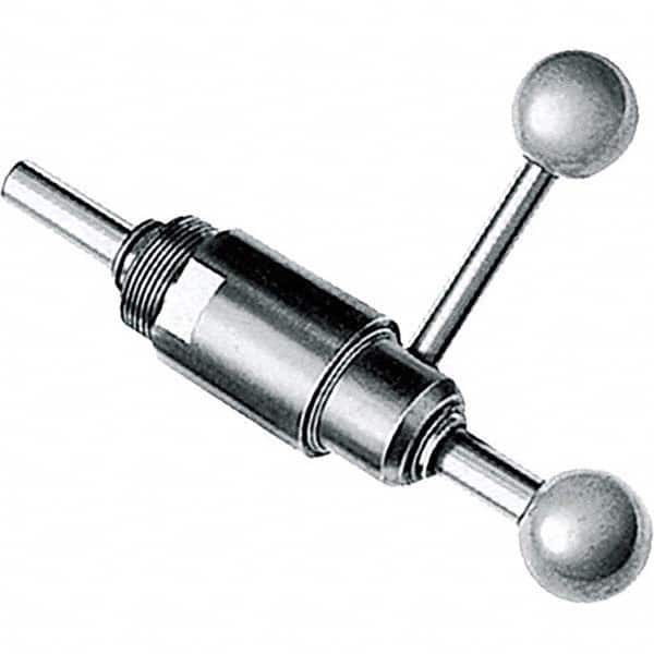 De-Sta-Co - 3,000 N Capacity, M6 Plunger, 12mm Plunger Diam, Through Hole Mt, Two Hand, Plunger & Hand Lever Actuation, Variable Stroke Straight Line Action Clamp - Exact Tooling