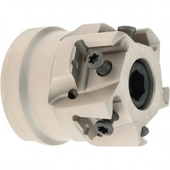 Iscar - 4 Inserts, 1-1/2" Cut Diam, 3/4" Arbor Diam, 0.492" Max Depth of Cut, Indexable Square-Shoulder Face Mill - 0/90° Lead Angle, 1.57" High, T490 LN.. 1306 Insert Compatibility, Through Coolant, Series Helitang - Exact Tooling