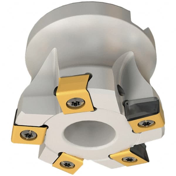 Iscar - 4 Inserts, 1-1/2" Cut Diam, 1/2" Arbor Diam, 0.118" Max Depth of Cut, Indexable Square-Shoulder Face Mill - 0/90° Lead Angle, 1.57" High, HTP LN.. 1006 Insert Compatibility, Through Coolant, Series TangPlunge - Exact Tooling