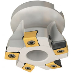 Iscar - 4 Inserts, 1-1/2" Cut Diam, 1/2" Arbor Diam, 0.118" Max Depth of Cut, Indexable Square-Shoulder Face Mill - 0/90° Lead Angle, 1.57" High, HTP LN.. 1006 Insert Compatibility, Through Coolant, Series TangPlunge - Exact Tooling