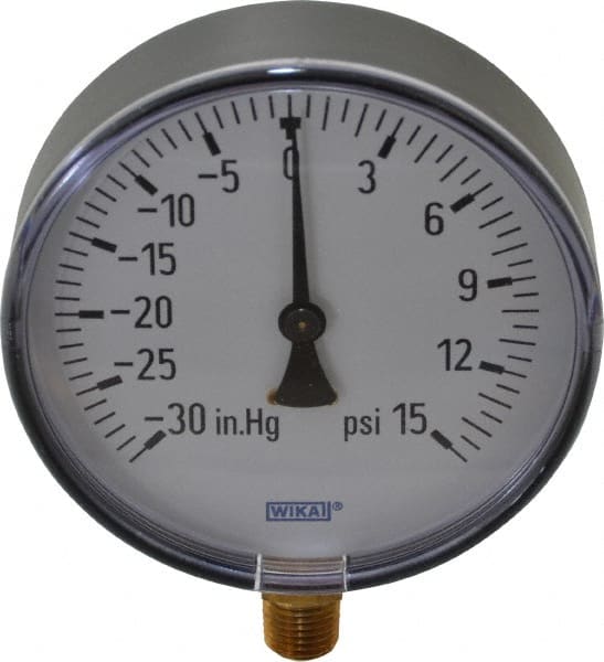 Wika - 4" Dial, 1/4 Thread, 30-0-15 Scale Range, Pressure Gauge - Lower Connection Mount, Accurate to 3-2-3% of Scale - Exact Tooling