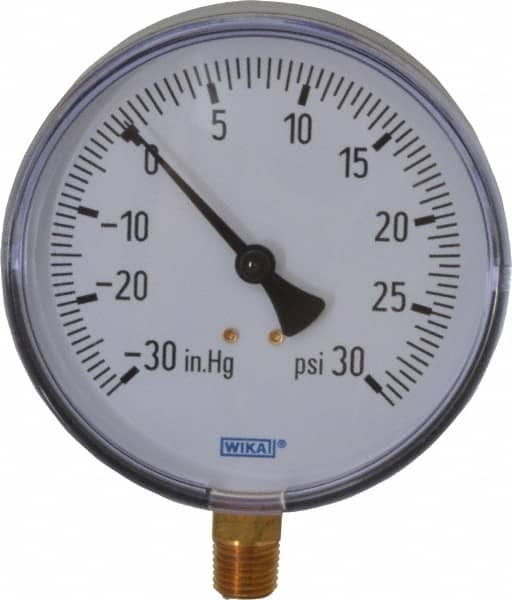 Wika - 4" Dial, 1/4 Thread, 30-0-30 Scale Range, Pressure Gauge - Lower Connection Mount, Accurate to 3-2-3% of Scale - Exact Tooling