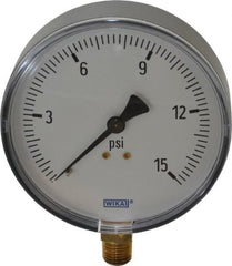 Wika - 4" Dial, 1/4 Thread, 0-15 Scale Range, Pressure Gauge - Lower Connection Mount, Accurate to 3-2-3% of Scale - Exact Tooling
