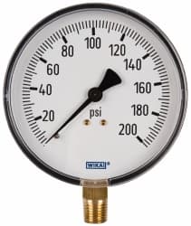 Wika - 4" Dial, 1/4 Thread, 0-200 Scale Range, Pressure Gauge - Lower Connection Mount, Accurate to 3-2-3% of Scale - Exact Tooling