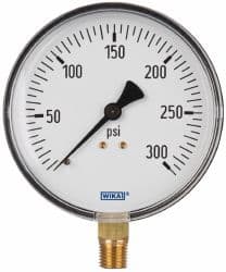 Wika - 4" Dial, 1/4 Thread, 0-300 Scale Range, Pressure Gauge - Lower Connection Mount, Accurate to 3-2-3% of Scale - Exact Tooling