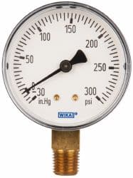 Wika - 2-1/2" Dial, 1/4 Thread, 30-0-300 Scale Range, Pressure Gauge - Lower Connection Mount, Accurate to 3-2-3% of Scale - Exact Tooling