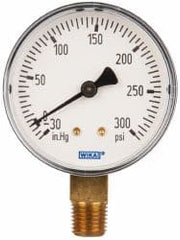 Wika - 2-1/2" Dial, 1/4 Thread, 30-0-300 Scale Range, Pressure Gauge - Lower Connection Mount, Accurate to 3-2-3% of Scale - Exact Tooling