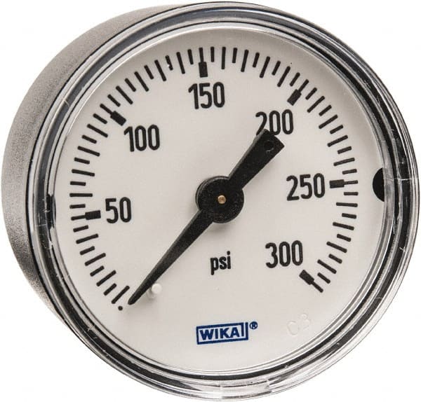 Wika - 1-1/2" Dial, 1/8 Thread, 0-300 Scale Range, Pressure Gauge - Center Back Connection Mount, Accurate to 3-2-3% of Scale - Exact Tooling