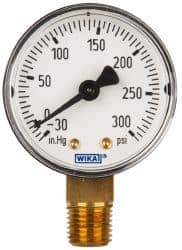 Wika - 2" Dial, 1/4 Thread, 30-0-300 Scale Range, Pressure Gauge - Lower Connection Mount, Accurate to 3-2-3% of Scale - Exact Tooling