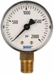 Wika - 2" Dial, 1/4 Thread, 0-2,000 Scale Range, Pressure Gauge - Lower Connection Mount, Accurate to 3-2-3% of Scale - Exact Tooling