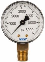 Wika - 2" Dial, 1/4 Thread, 0-6,000 Scale Range, Pressure Gauge - Lower Connection Mount, Accurate to 3-2-3% of Scale - Exact Tooling