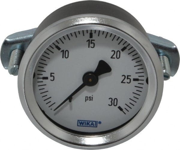 Wika - 2" Dial, 1/4 Thread, 0-30 Scale Range, Pressure Gauge - U-Clamp Panel Mount, Center Back Connection Mount, Accurate to 3-2-3% of Scale - Exact Tooling