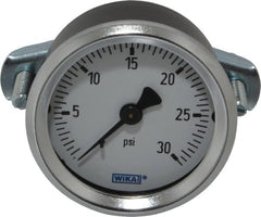 Wika - 2" Dial, 1/4 Thread, 0-30 Scale Range, Pressure Gauge - U-Clamp Panel Mount, Center Back Connection Mount, Accurate to 3-2-3% of Scale - Exact Tooling
