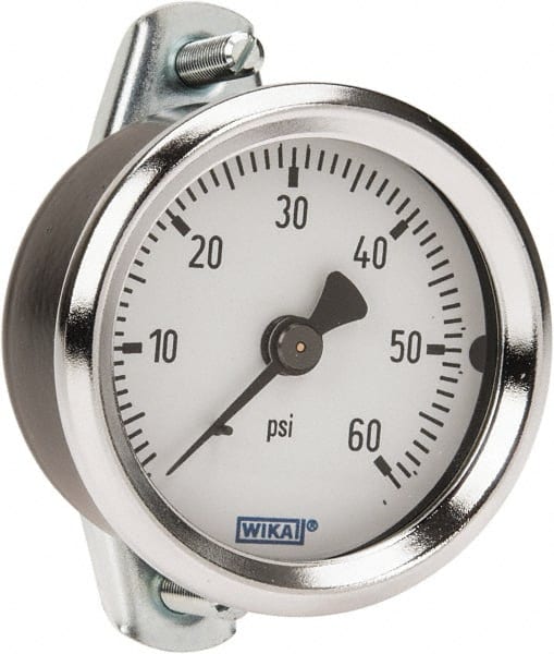 Wika - 2" Dial, 1/4 Thread, 0-60 Scale Range, Pressure Gauge - U-Clamp Panel Mount, Center Back Connection Mount, Accurate to 3-2-3% of Scale - Exact Tooling